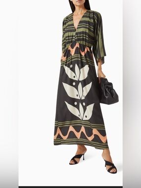 Cala de la Cruz Kimono Maxi Dress V Neck Tencel Resort Vacation Dress NWT